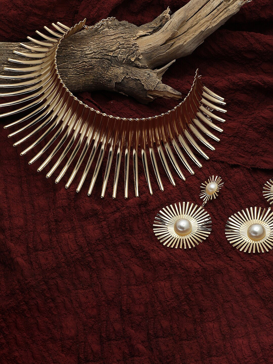 SOHI Gold-Plated Gold-Toned Pearl Studded Designer Jewellery Set