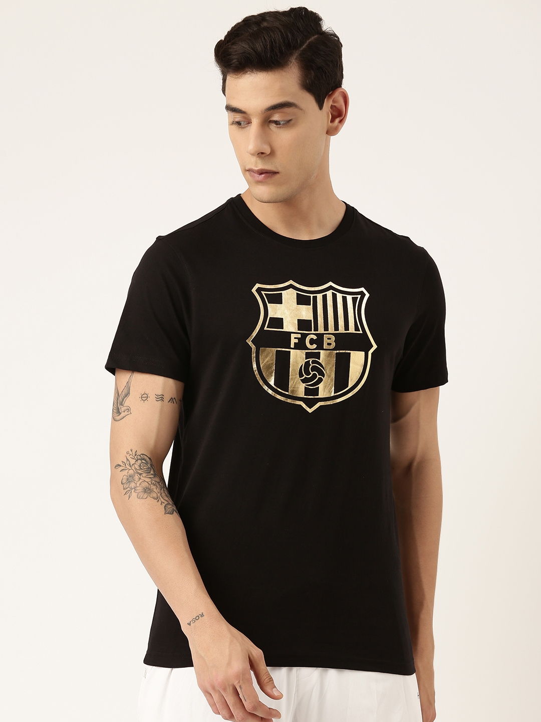 Buy FC Barcelona Men Black Golden Foil Printed T shirt Tshirts for Men 19346220 Myntra