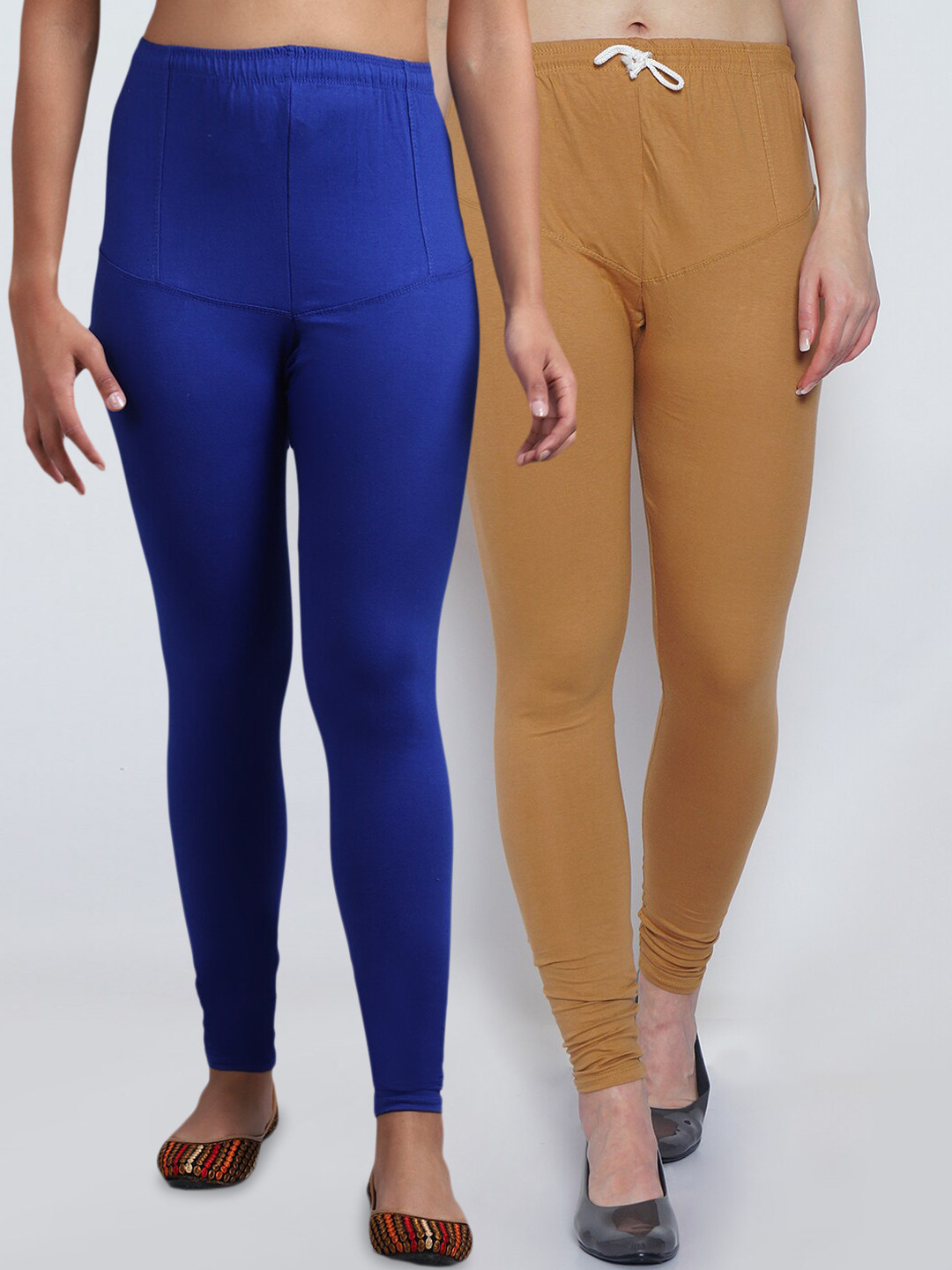 GRACIT Women Pack Of 2 Blue Solid Plus Size Churidar-Length Leggings