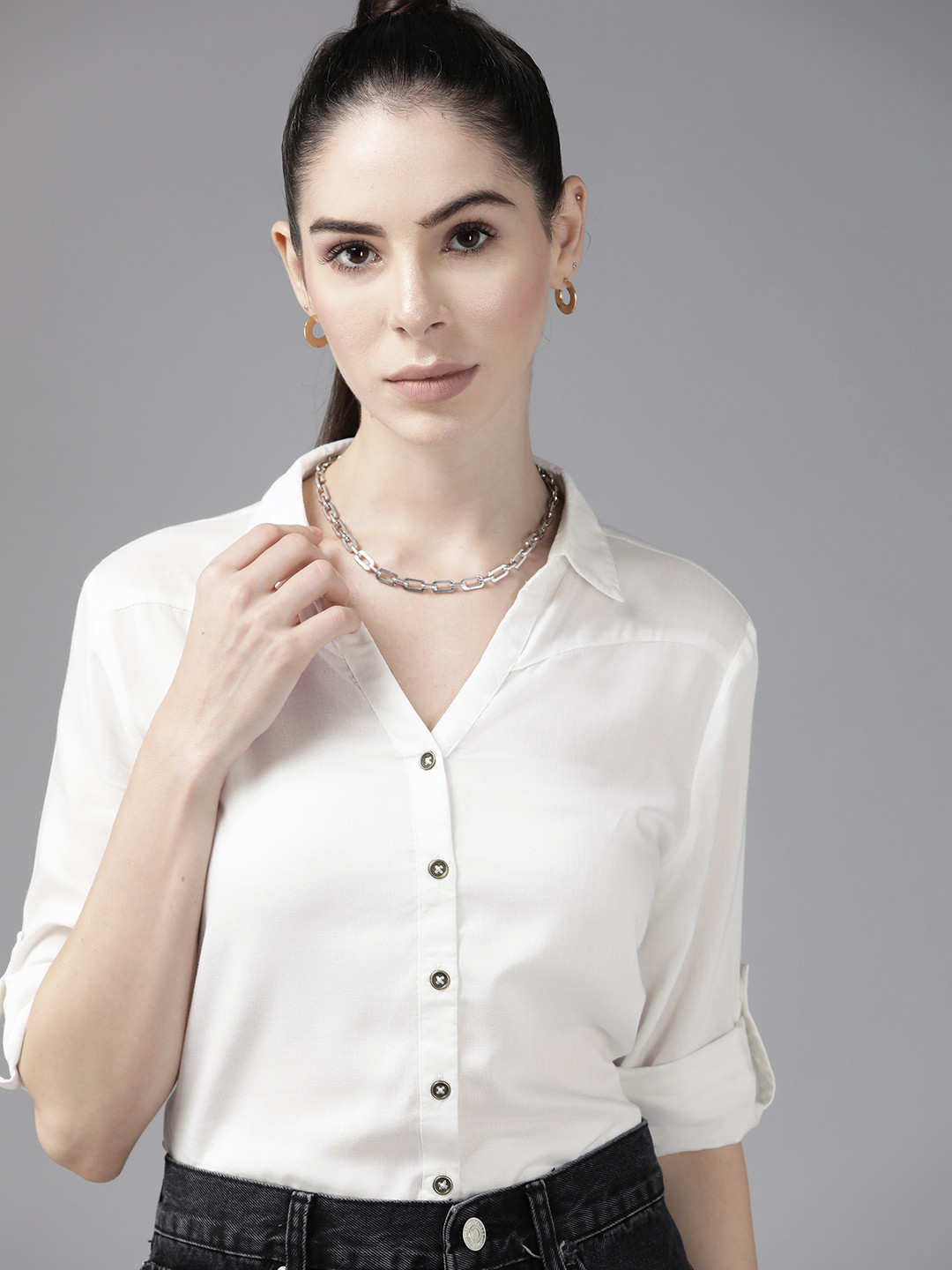 Roadster Women White Casual Shirt