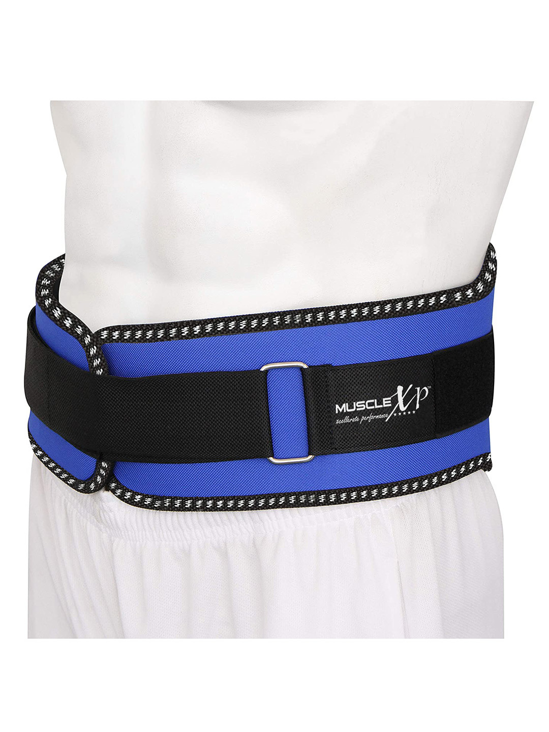 MUSCLEXP Unisex Black & Blue Solid Weight Lifting Gym Belt