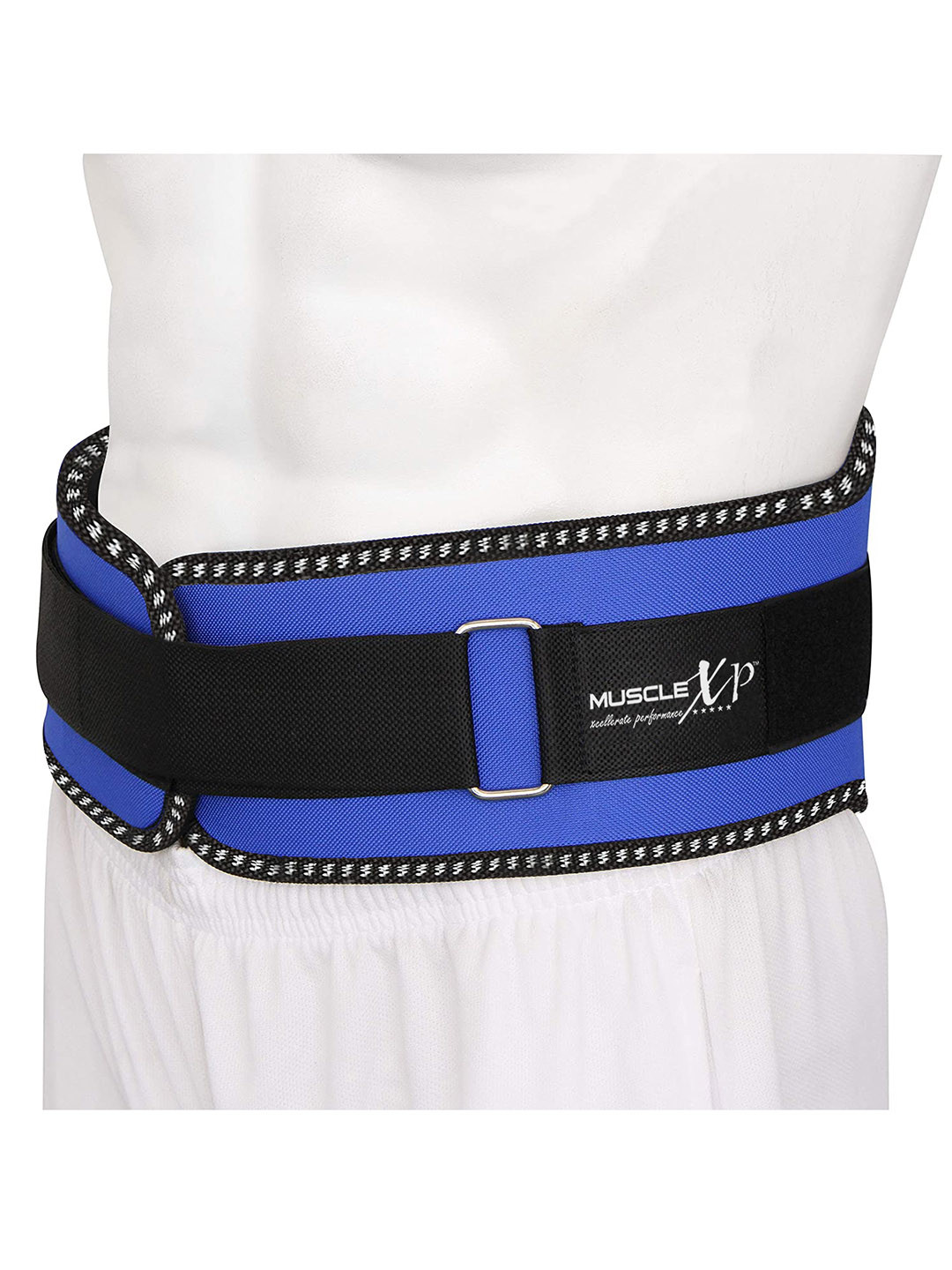 MUSCLEXP Black & Blue Solid Lumbo Sacral Belt