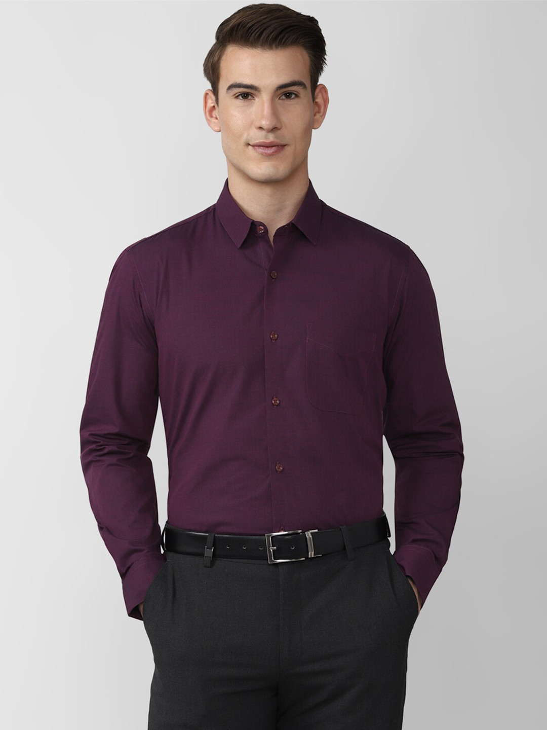Peter England Men Purple Solid Formal Shirt