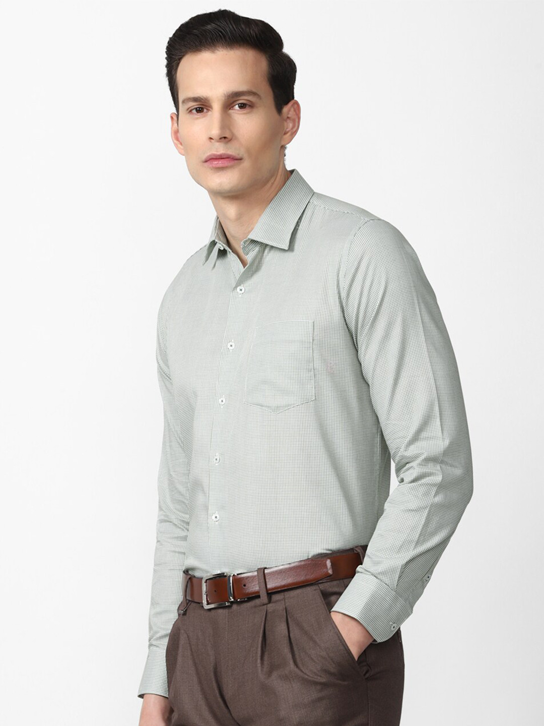 Van Heusen Men Green Slim Fit Formal Shirt