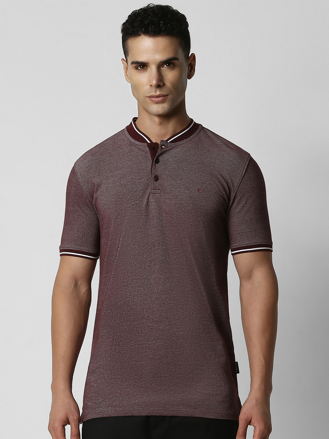 Van Heusen  Men Purple Solid Short Sleeves Slim Fit T-shirt