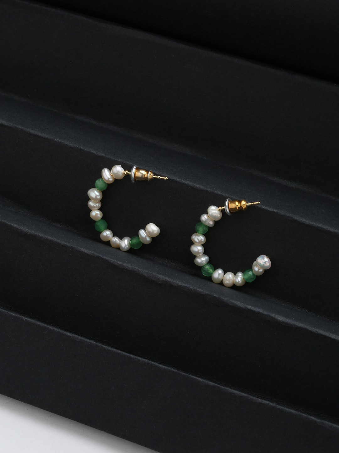 Accessorize London Women 14K Gold Plated Pearl & Aventurine Hoop Earrings