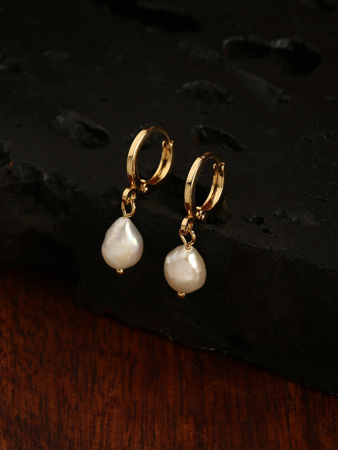 Accessorize London 14K Gold Plated Pearl Huggie Hoops Earring