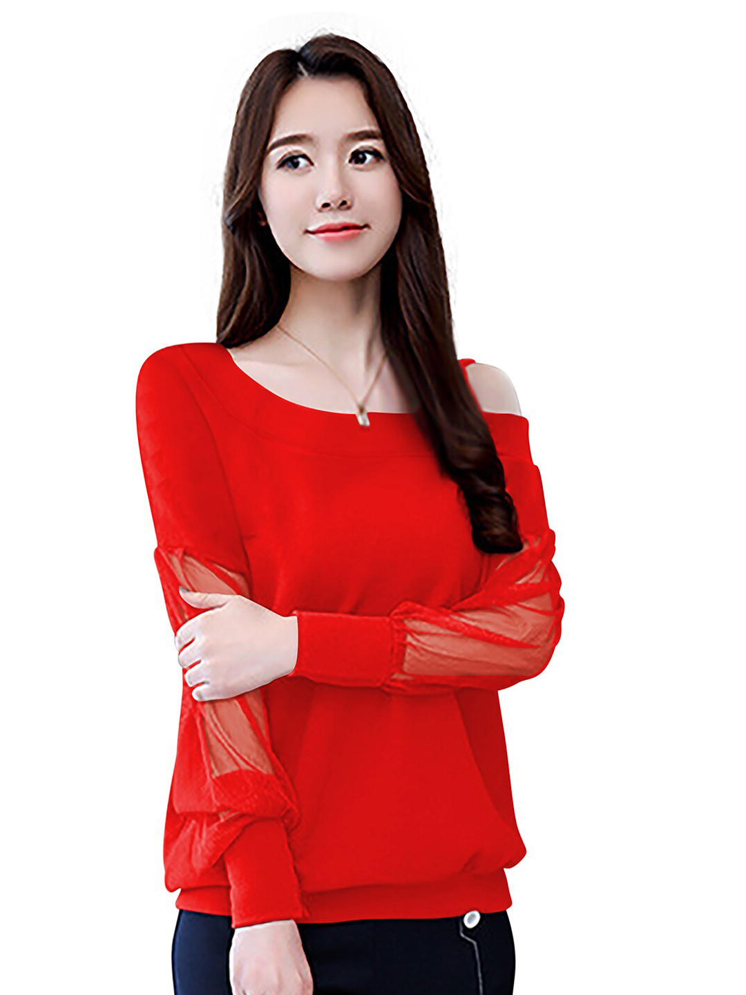 LONDON BELLY Red Bishop Sleeves Blouson Top