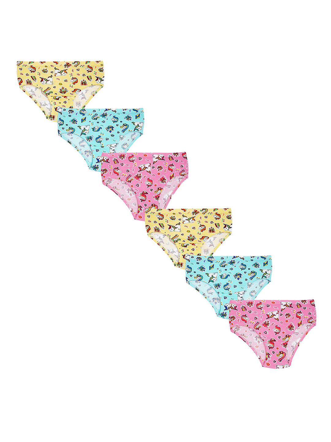 Red Rose Girls Multicolor Pack of 6 Printed Cotton Basic Briefs