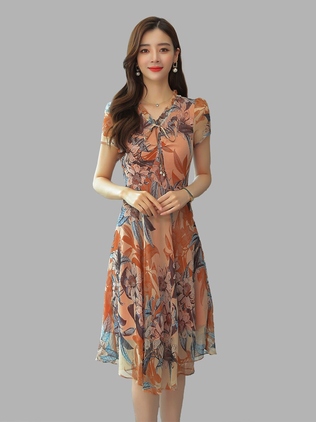 JC Collection Orange Floral Midi Dress
