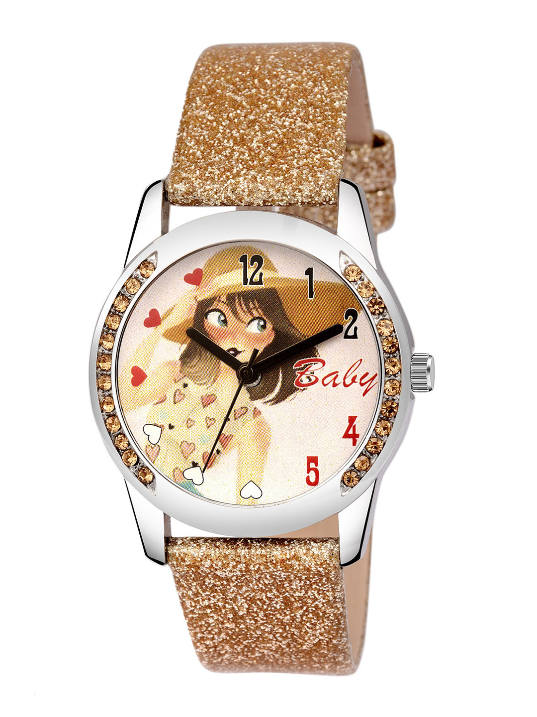 Kool Kidz Unisex Kids White Brass Printed Dial & Gold Toned Leather Straps Analogue Watch
