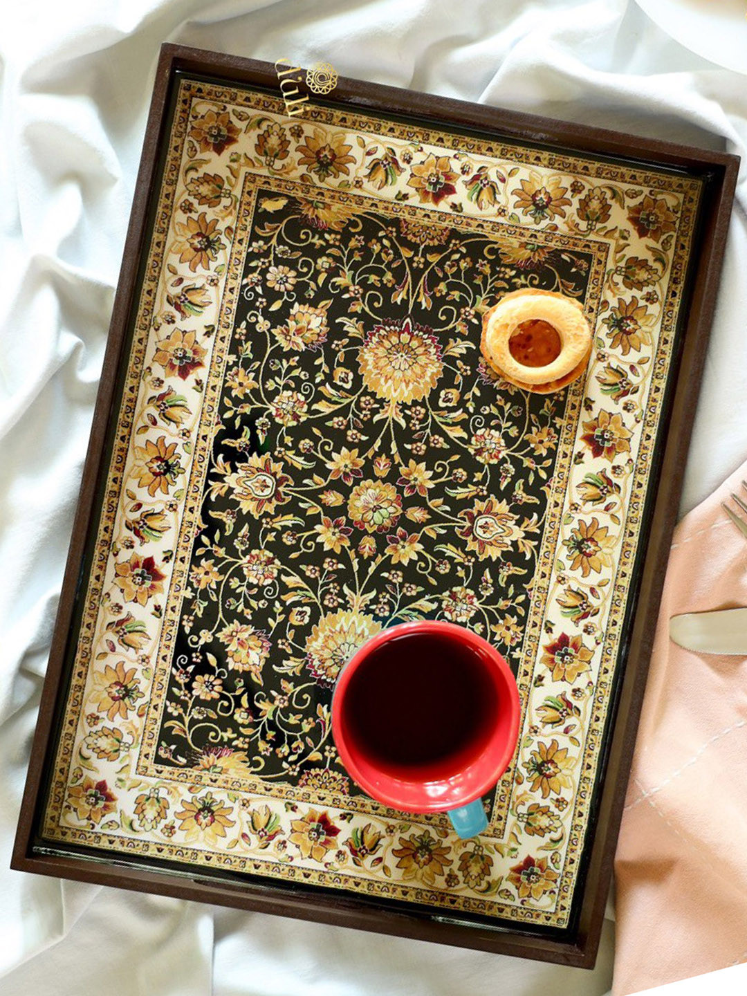 DULI Set Of 2 Black Printed Rectangular Multipurpose Serving Trays