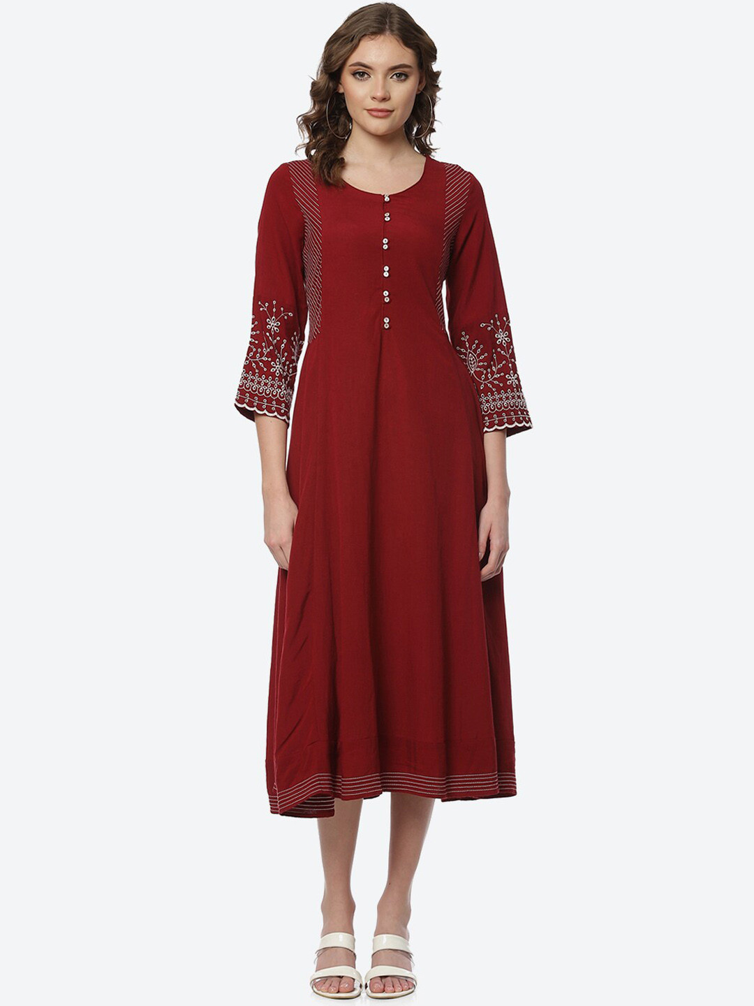 Rangriti Women Red Flared Sleeves Anarkali Kurta