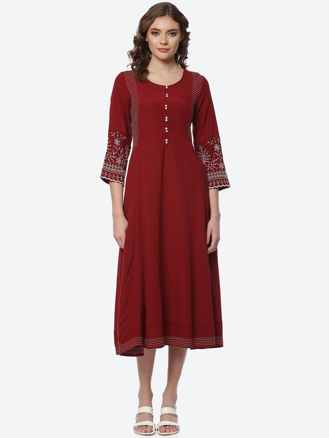 Rangriti Women Red Flared Sleeves Anarkali Kurta