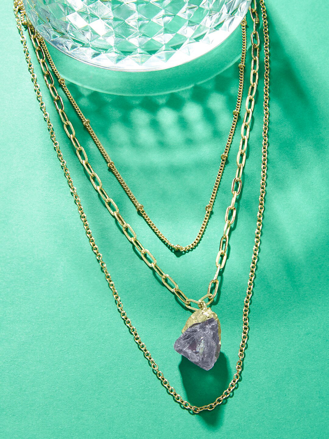 Accessorize Women Gold-Toned & Purple Celestial Raw Stone Layered Necklace