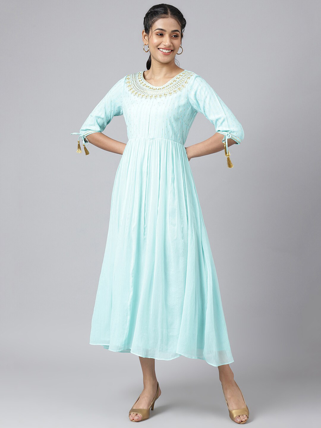 AURELIA Women Blue Floral Maxi Dress