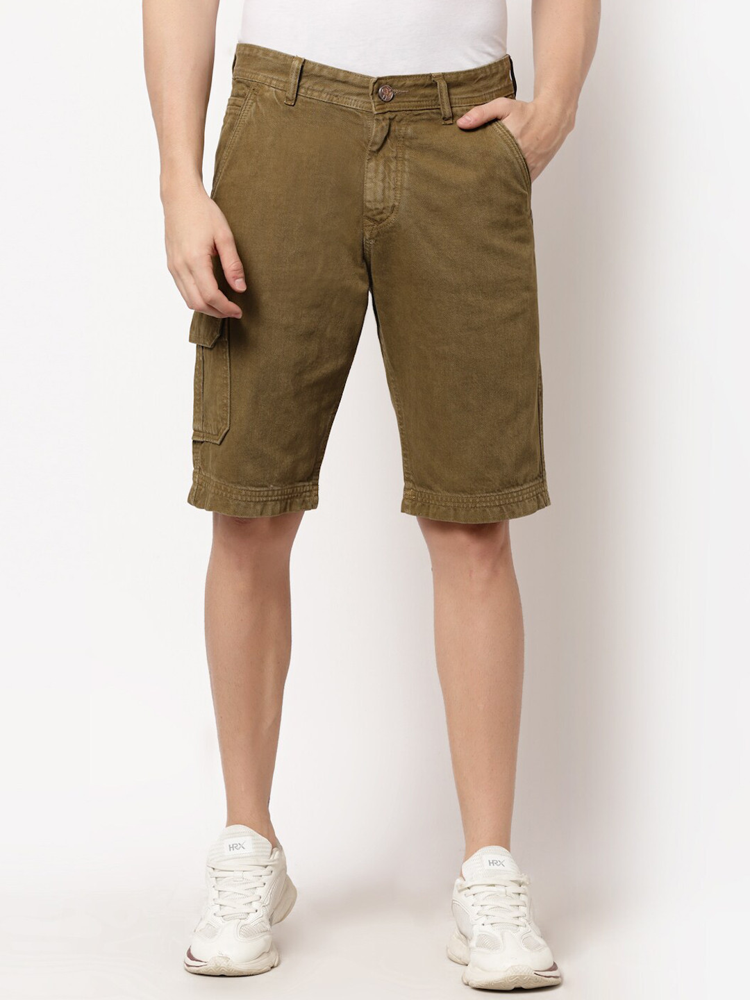 FEVER Men Khaki Denim Cargo Shorts