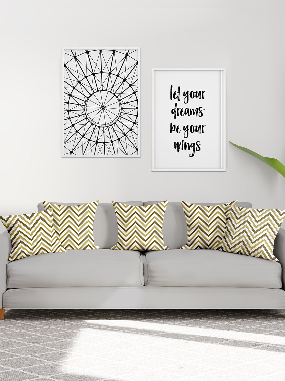 Encasa Homes White Chevron Polyester Quick-Dry 5 Piece Square Cushion Covers -12x12In