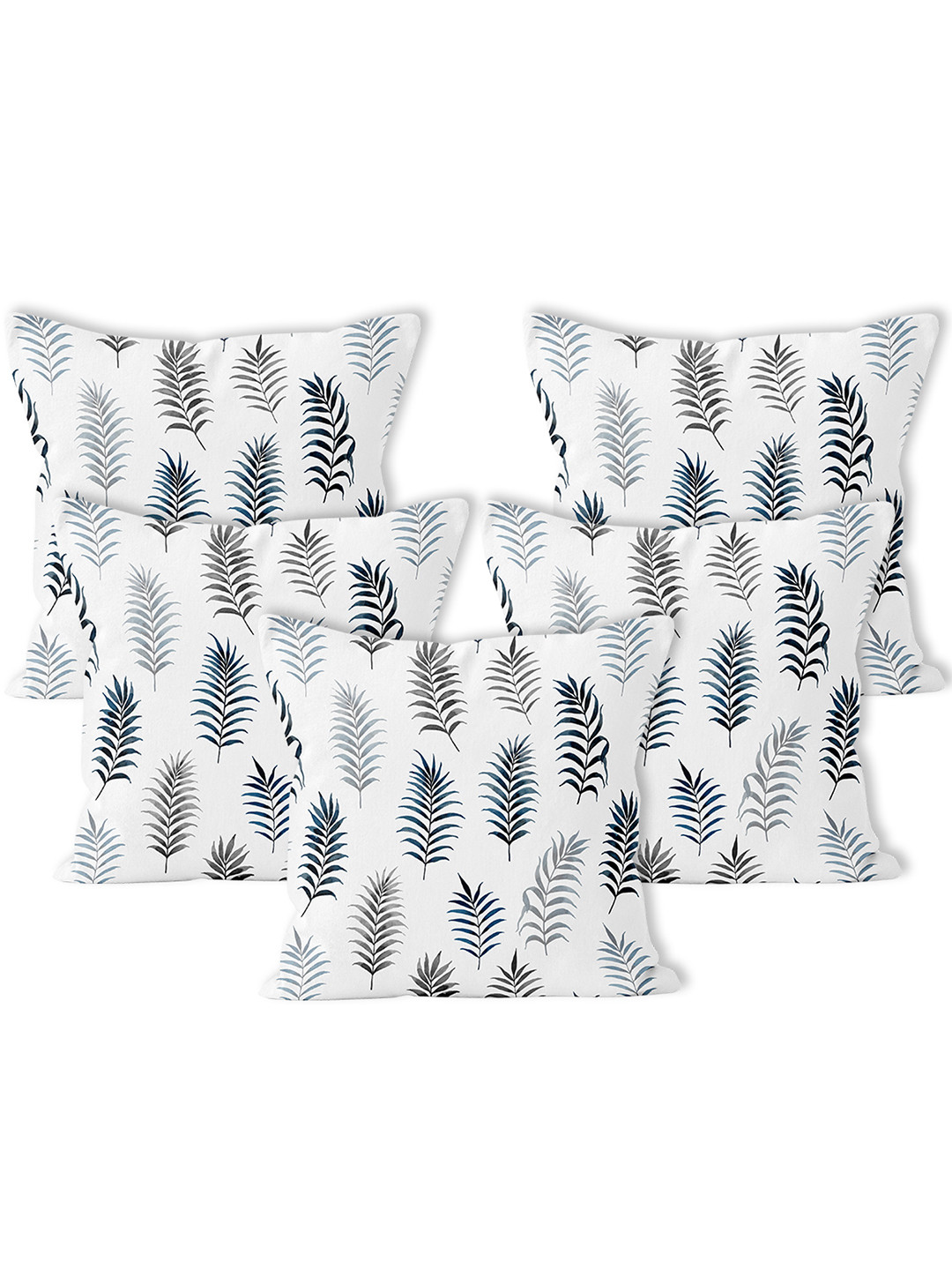 Encasa Homes White Leaf Polyester Anti-Wrinkle 5 Piece Square Cushion Covers -12x12In