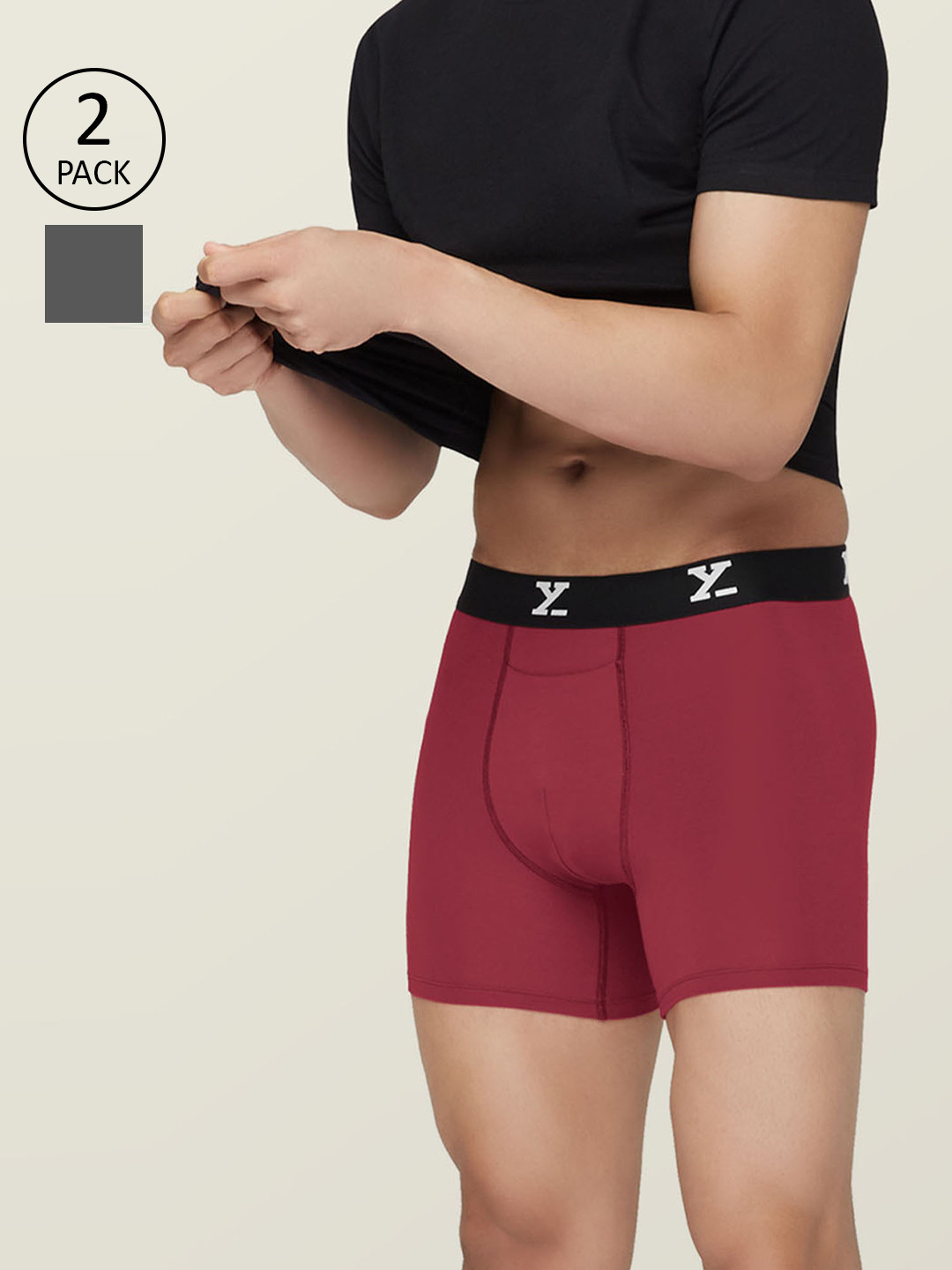 XYXX Men Pack Of 2 Grey & Red Snug fit Ultra-Soft Ace Modal Cotton Boxer Briefs