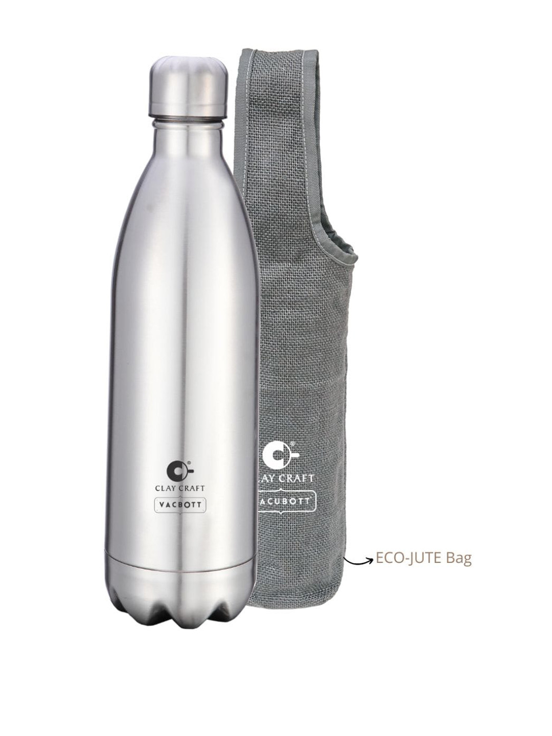 CLAY CRAFT Vacbott Silver Brand Logo Stainless Steel Double Wall Vacuum Flask - 500ml