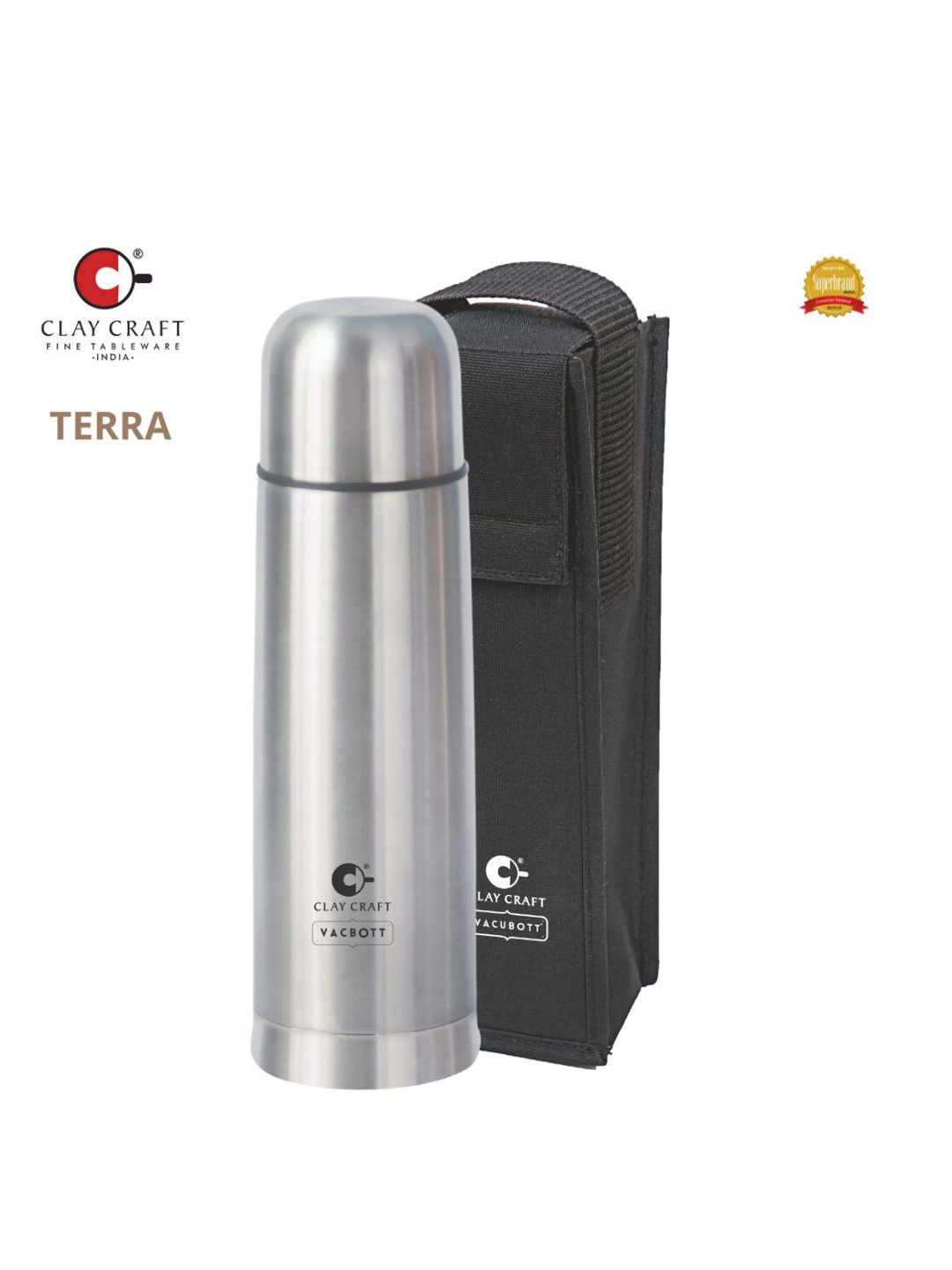 CLAY CRAFT Vacbott Silver Brand Logo Stainless Steel Double Wall Vacuum Flask - 1L