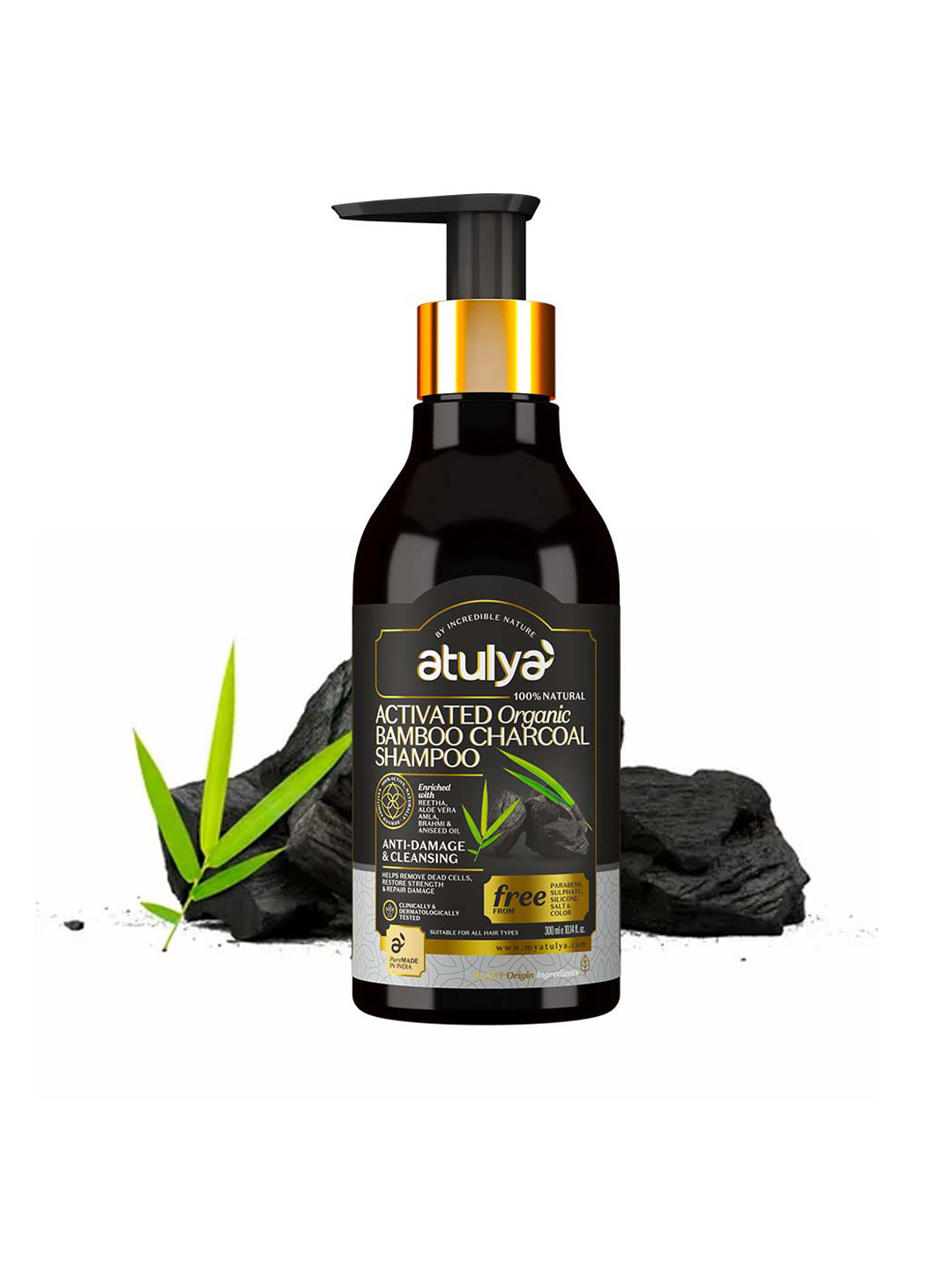 Atulya Activated Bamboo Charcoal Shampoo To Repair Damaged Hair - 300 ml