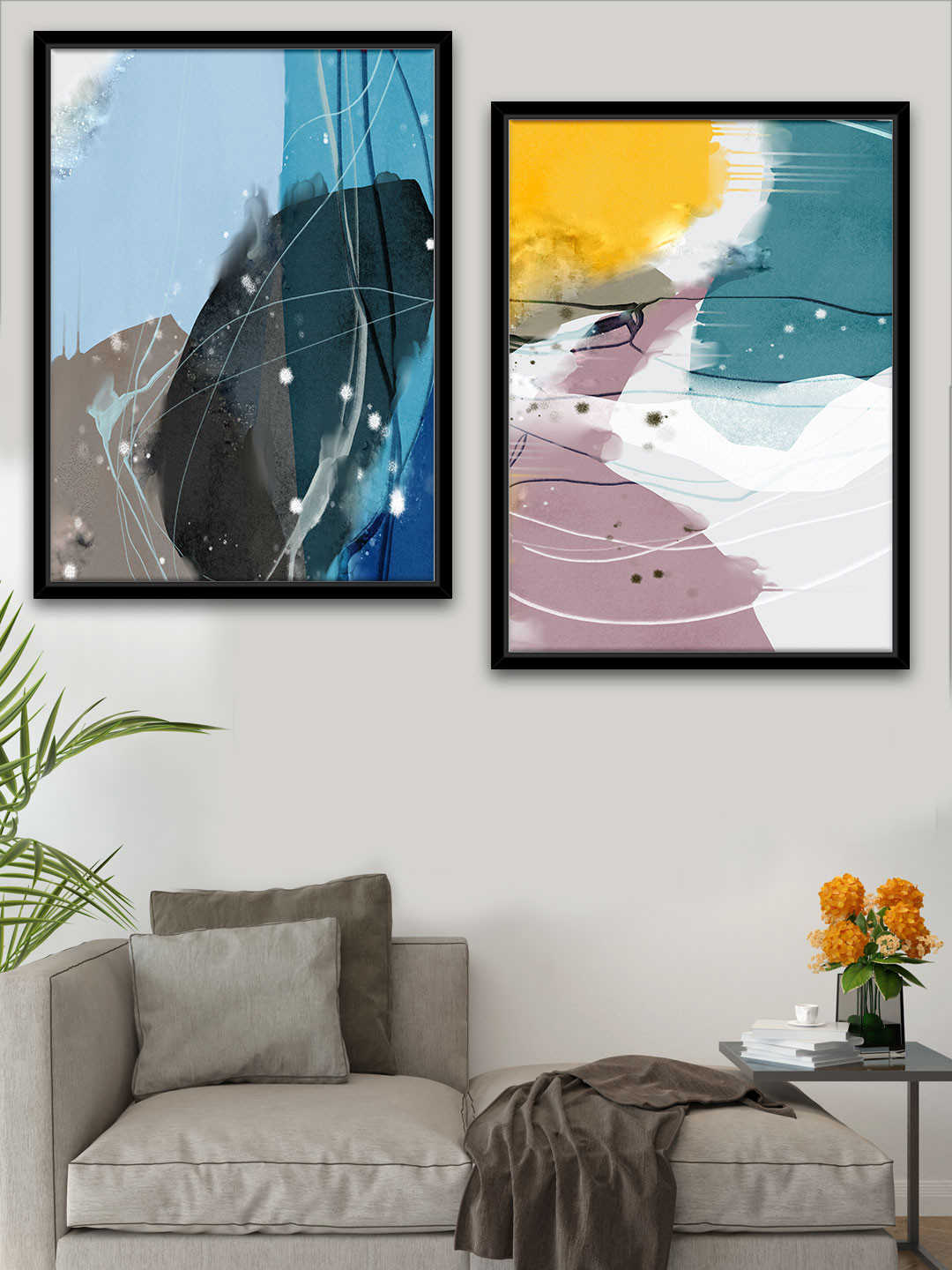 Art Street Pack Of 2 Multi Coloured Abstract Printed Framed Wall Art
