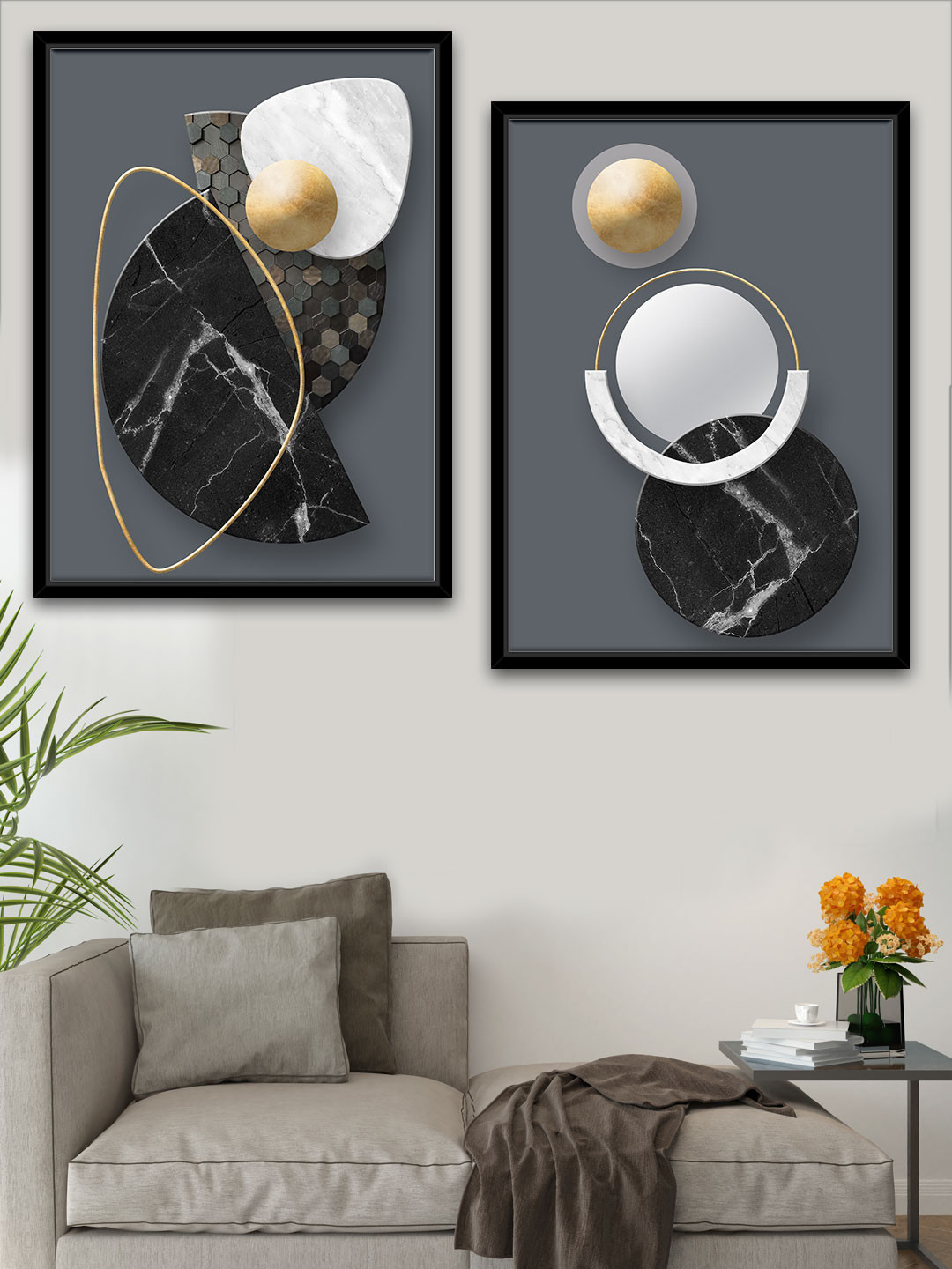 Art Street Pack Of 2 Multi Coloured Abstract Printed Framed Wall Art