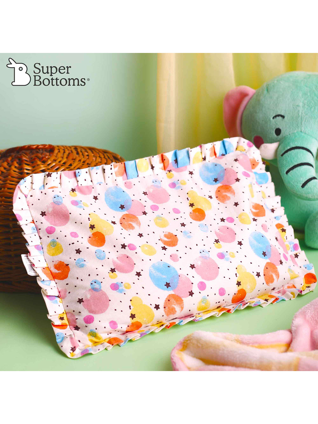 SuperBottoms Infants Kids White & Pink Printed Sustainable Mustard Seed Baby Pillow