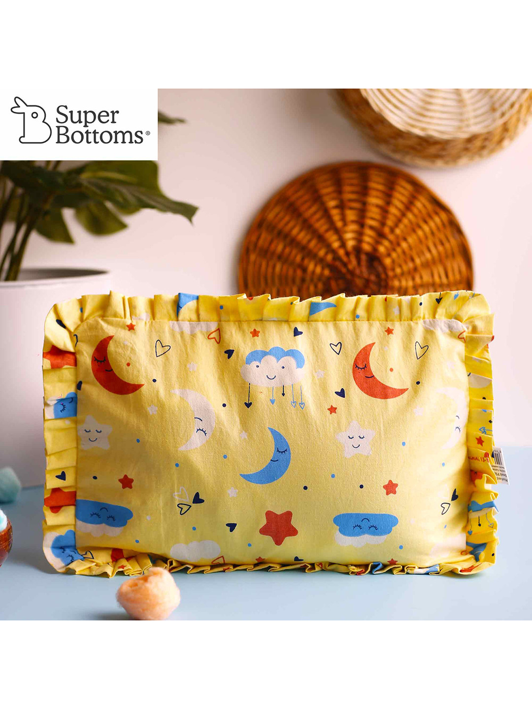 SuperBottoms Kids Yellow Printed Sustainable Mustard Seed Baby Pillow