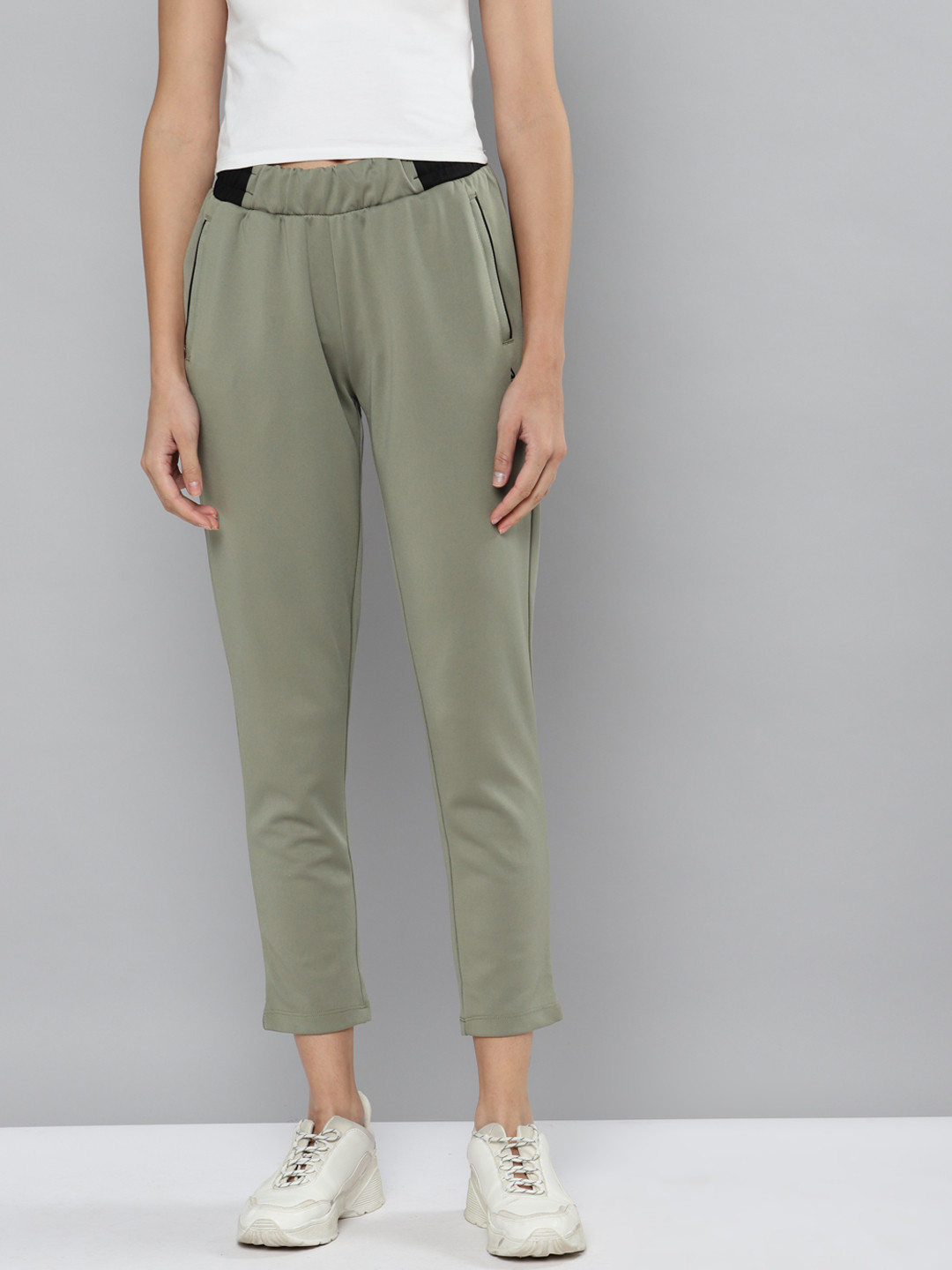 Alcis Women Olive Green Solid Slim Fit Track Pants