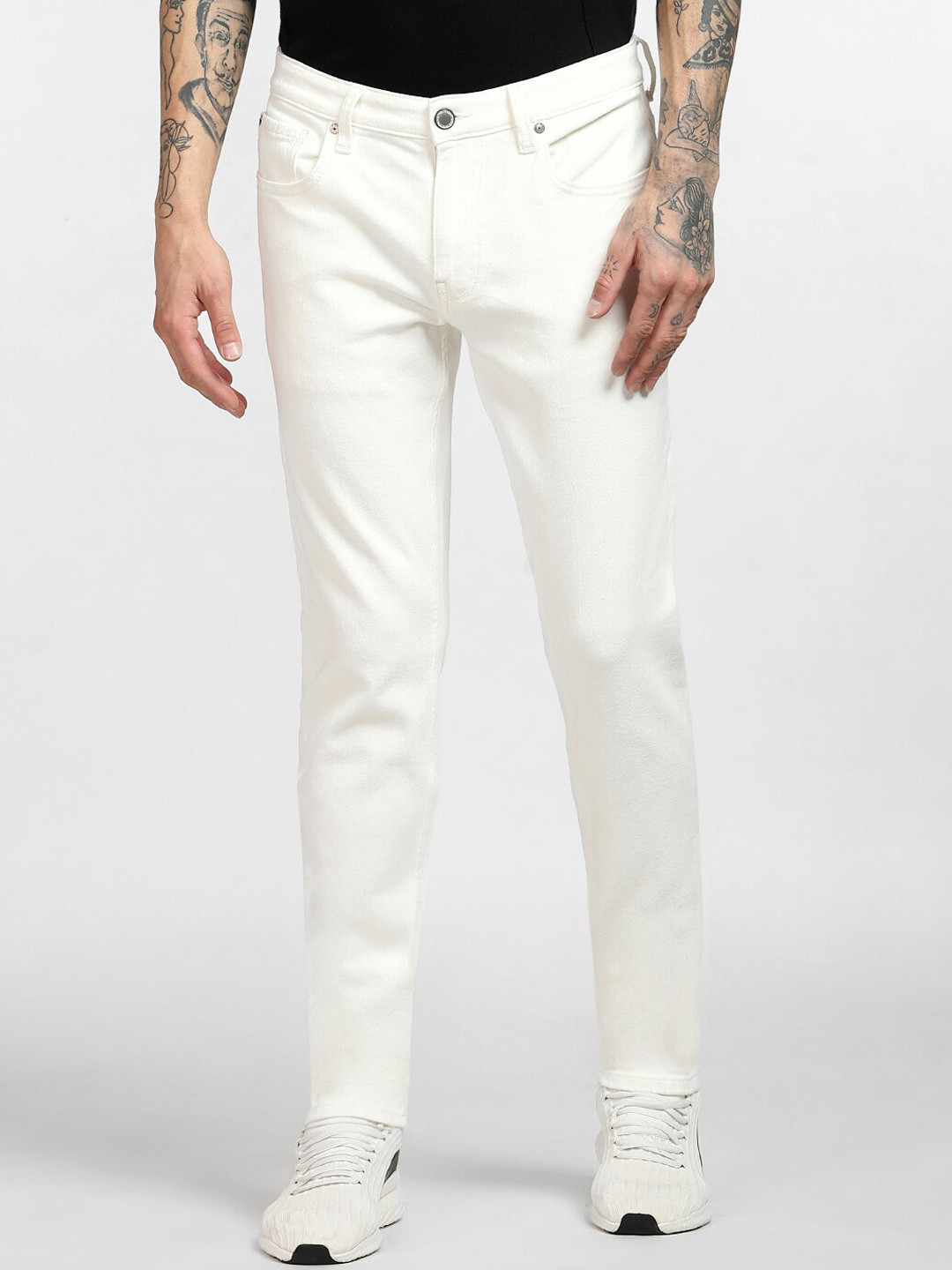 Jack & Jones Men White Skinny Fit Low-Rise Jeans