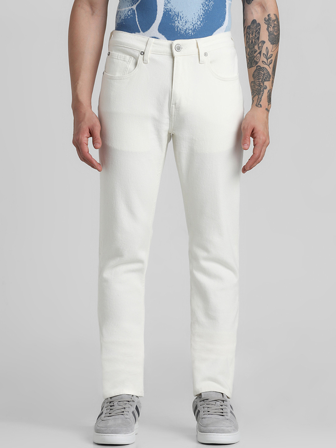 Jack & Jones Men White Skinny Fit Low-Rise Highly Distressed Jeans