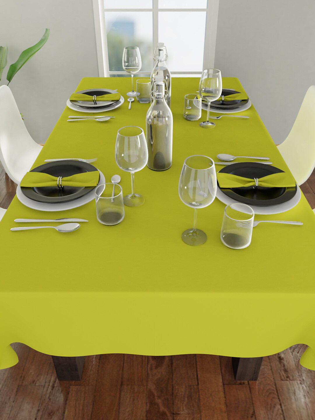 Encasa Homes Lime Green Solid 8 Seater Table Cloth