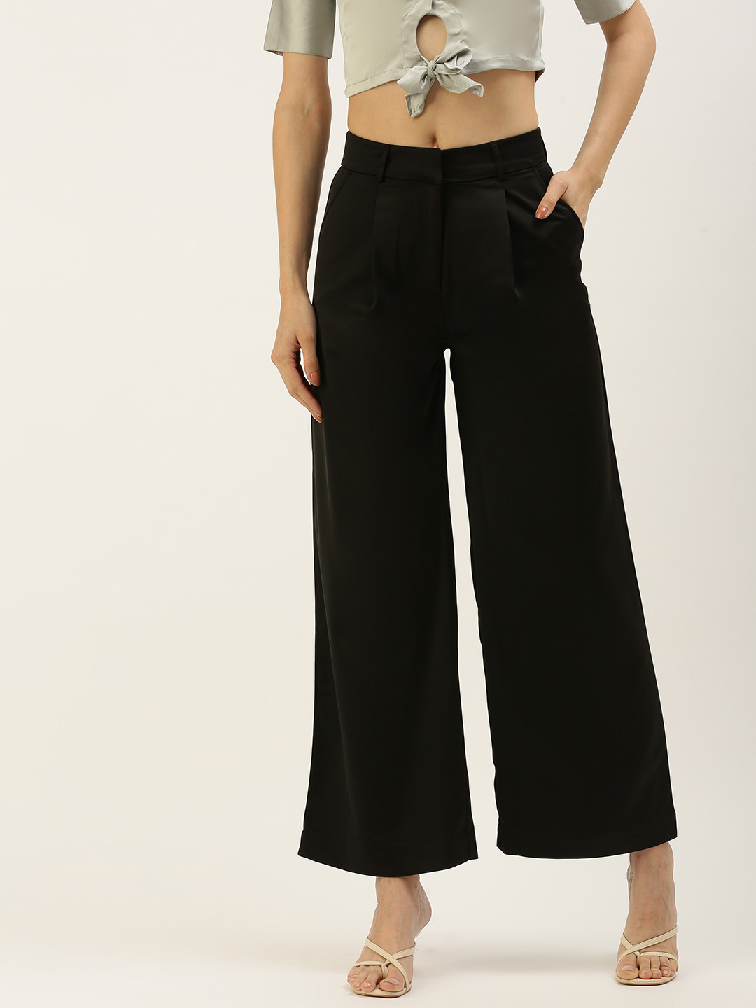 FOREVER 21 Women Black High-Rise Trousers