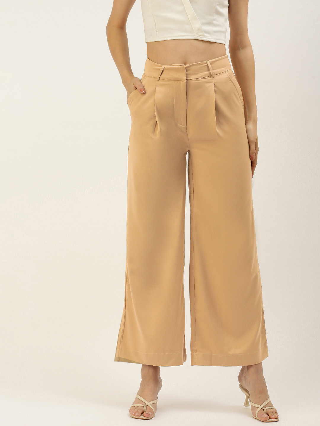 FOREVER 21 Women Beige Pleated Trousers