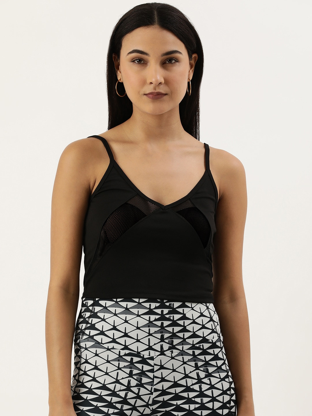 FOREVER 21 Solid Deep-Beck Sleeveless Top With Mesh Detail