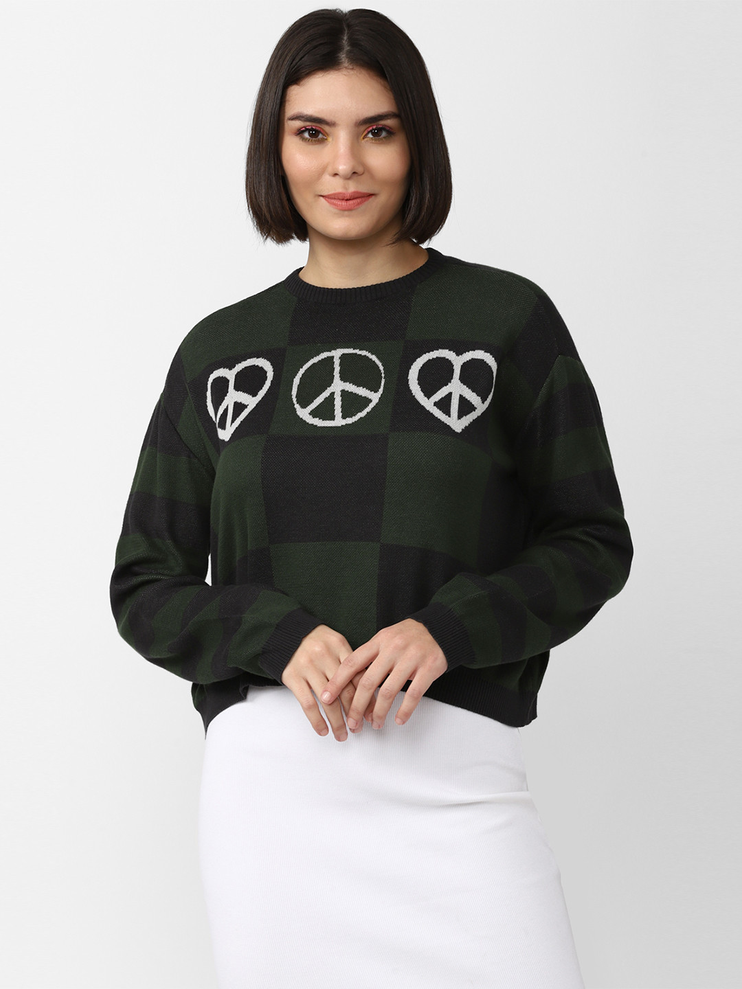 FOREVER 21 Pure Cotton Checked Pullover Sweater