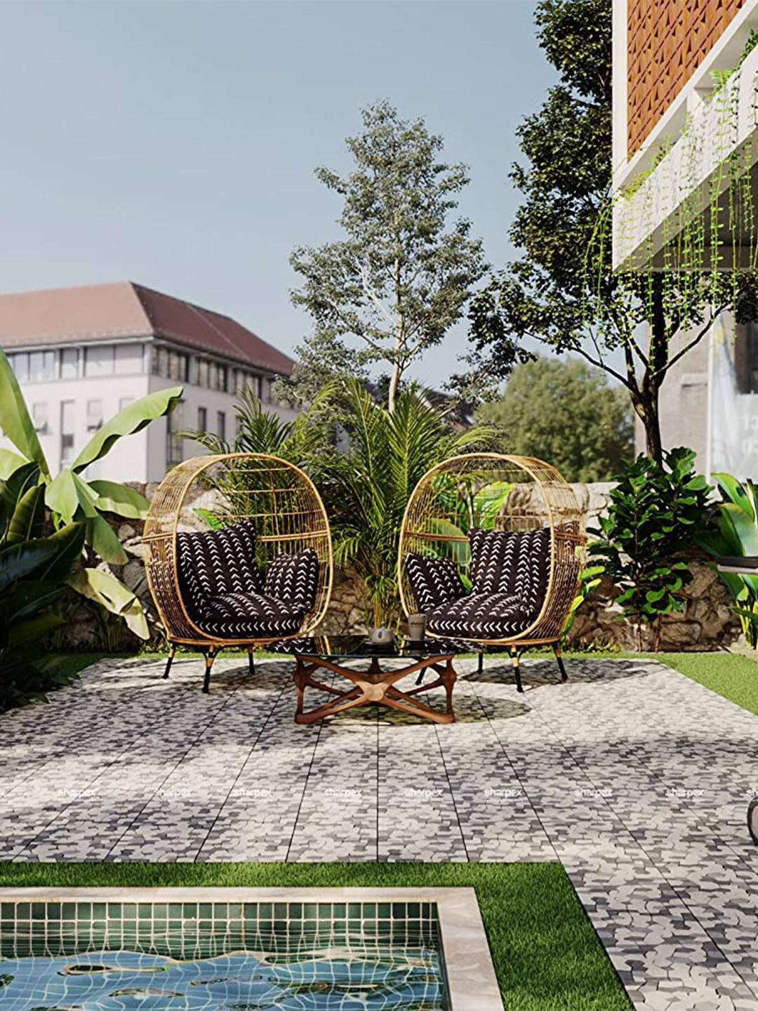 Sharpex Set Of 10 Beige & Grey Textured  Tiles