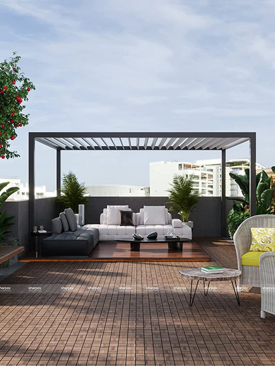 Sharpex Unisex Brown Textured Teak Wood Tiles