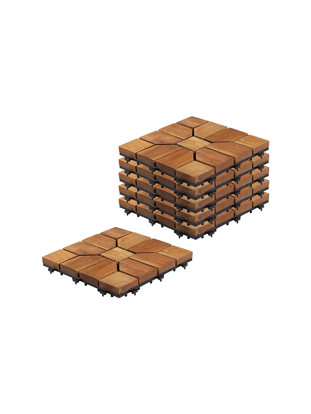 Sharpex Set Of 6 Brown Solid Teak Wood Tiles