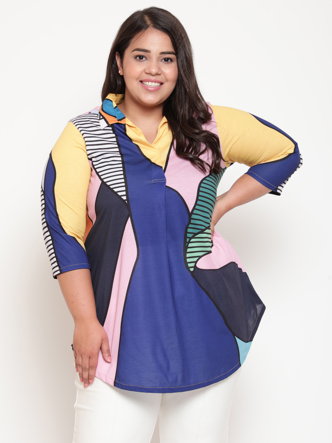 Amydus Women Plus Size Striped Casual Shirt