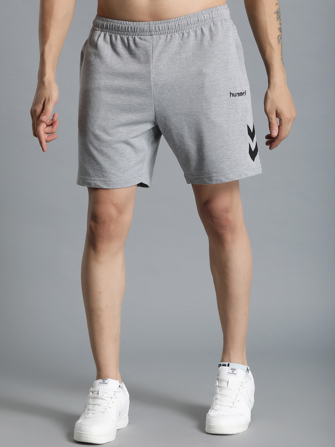 hummel Men Grey olid Regular Fit Sports Shorts
