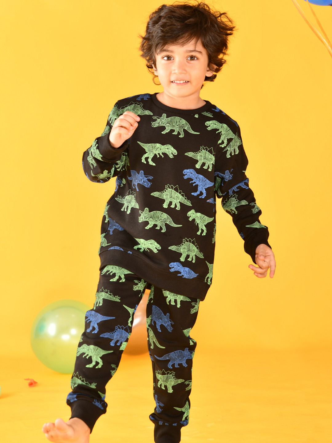 Anthrilo Boys Black & Green Printed Sweatshirt Jogger Set