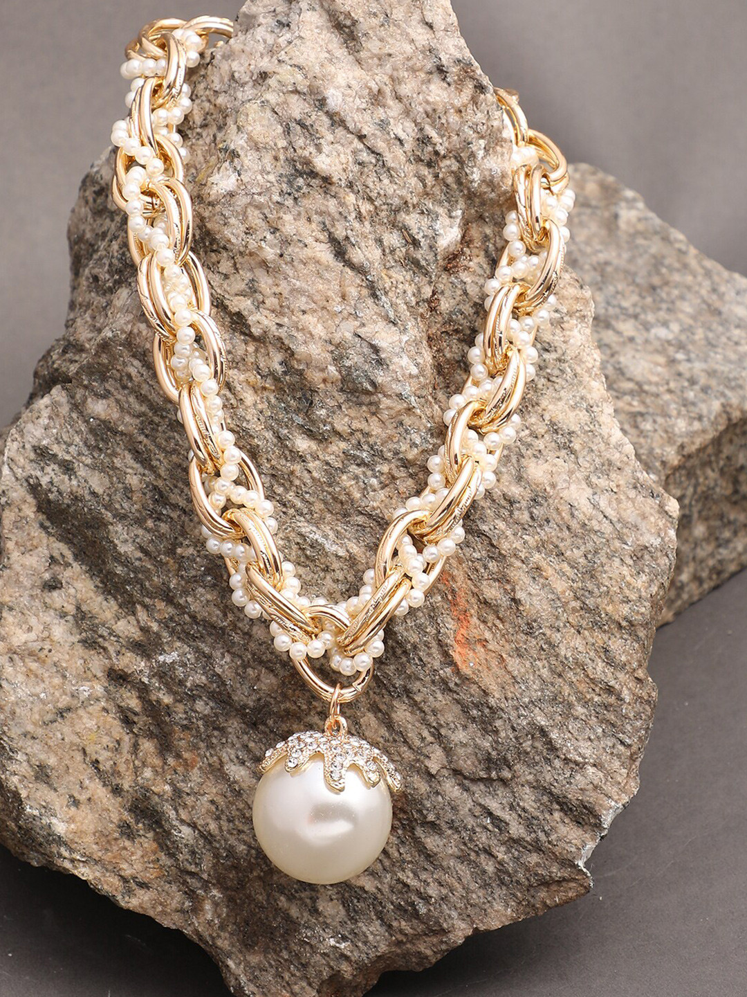 SOHI Gold-Toned & Cream-Coloured Gold-Plated Necklace