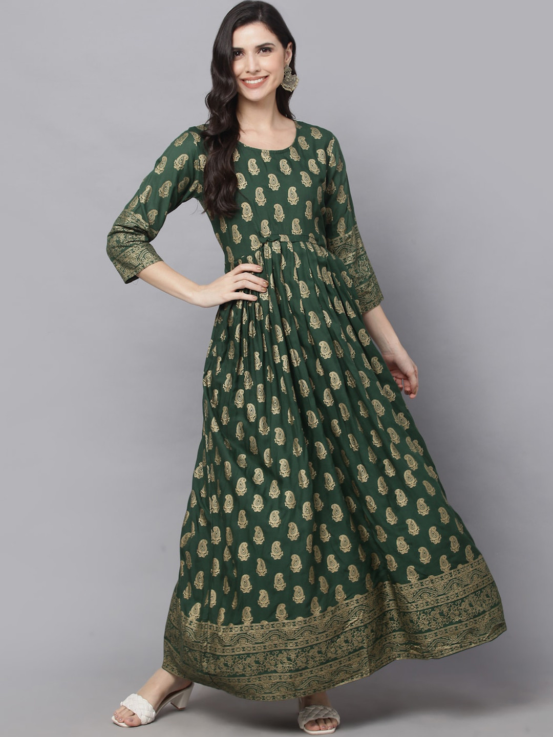 SURHI Women Green Ethnic Motifs Printed Anarkali Kurta