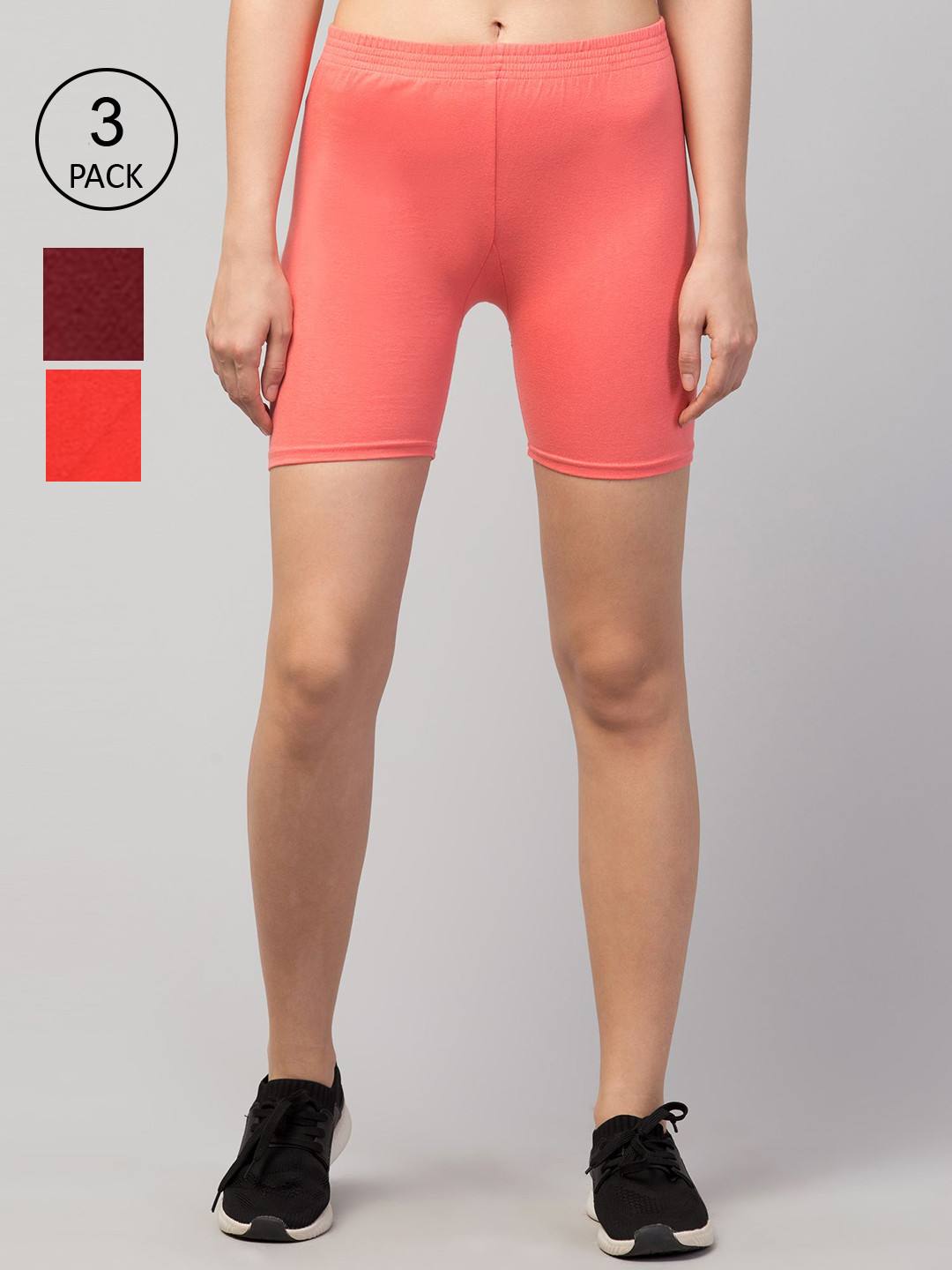 Apraa & Parma Women Pack of 3 Pink Ombre Slim Fit Cycling Sports Shorts