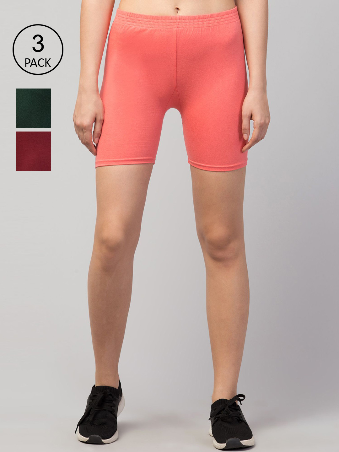 Apraa & Parma Women Pink Ombre Slim Fit Cycling Sports Shorts Set Of 3