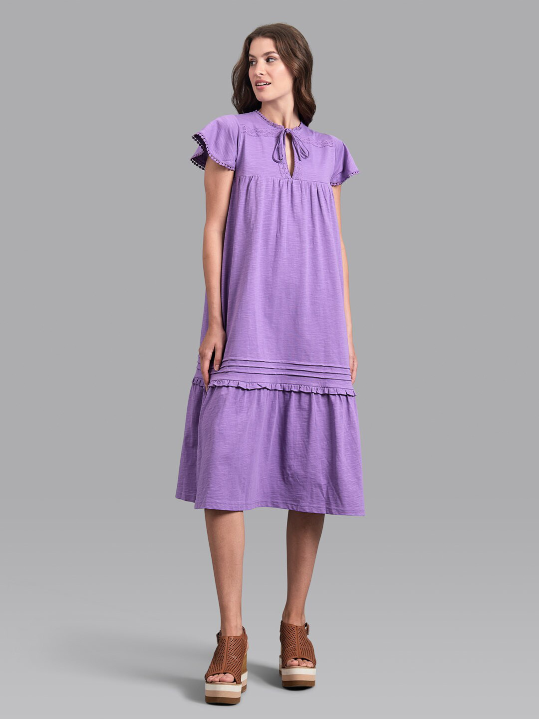 Beverly Hills Polo Club Purple Tie-Up Neck A-Line Midi Dress
